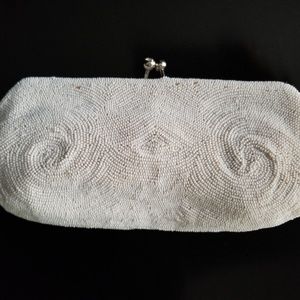 Vintage WALBORG Belgium Whit Beaded Evening Clutch